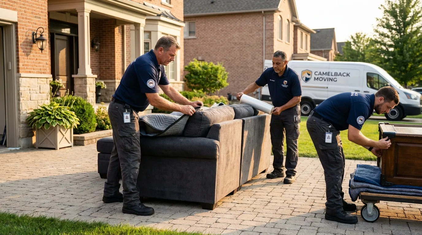 Large estate moving crew wrapping furniture in Tempe, AZ